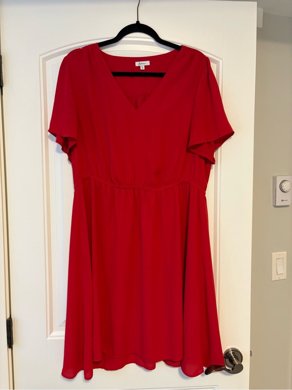 Reitmans Red V-Neck Flutter Sleeve Dress